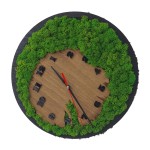 Round wall clock, decorated with stabilized natural lichens, wooden slice shape, 30 cm